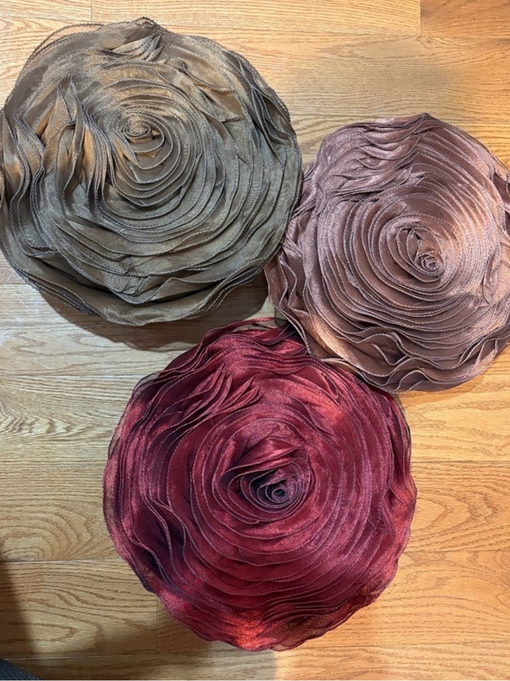 SARO LIFESTYLE Set of 3 Rose Throw Pillows Floral Rosette Accent Decor